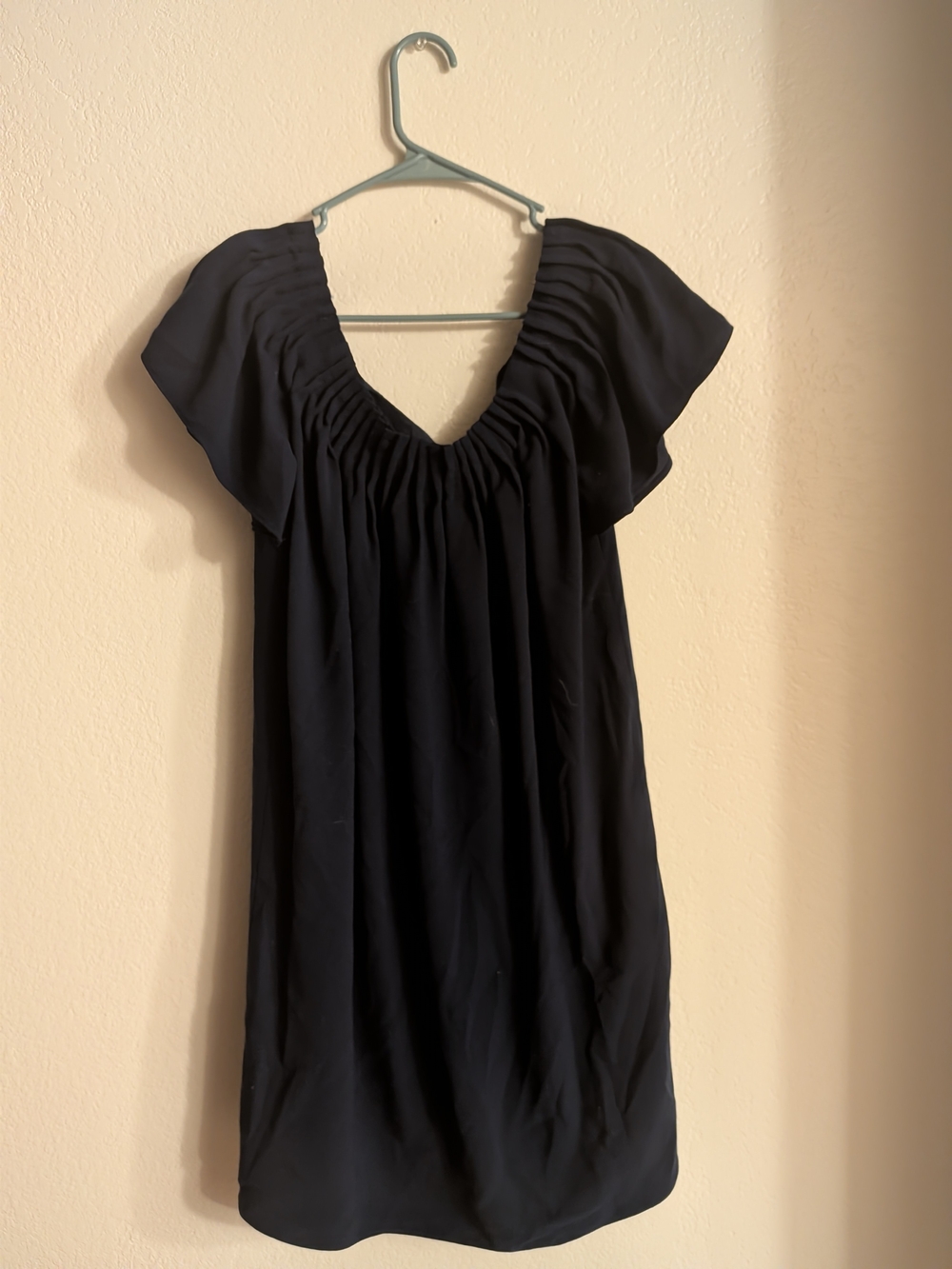 Trina Turk Black Ruched V-Neck Flutter Sleeve Mini Dress